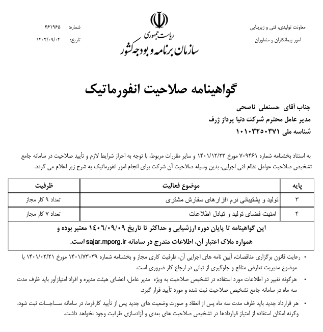گواهینامه صلاحیت خدمات انفورماتیکی